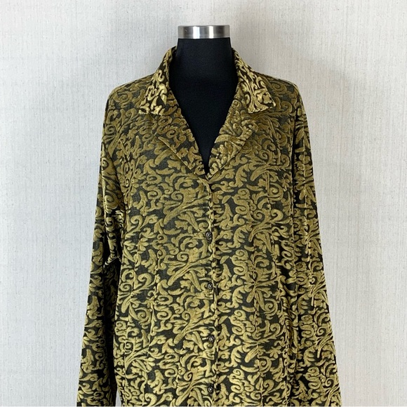 Diane Von‎ Furstenberg~Women's Velvet Scroll Long Sleeve Button Up Blouse~Sz 3X - Picture 2 of 12